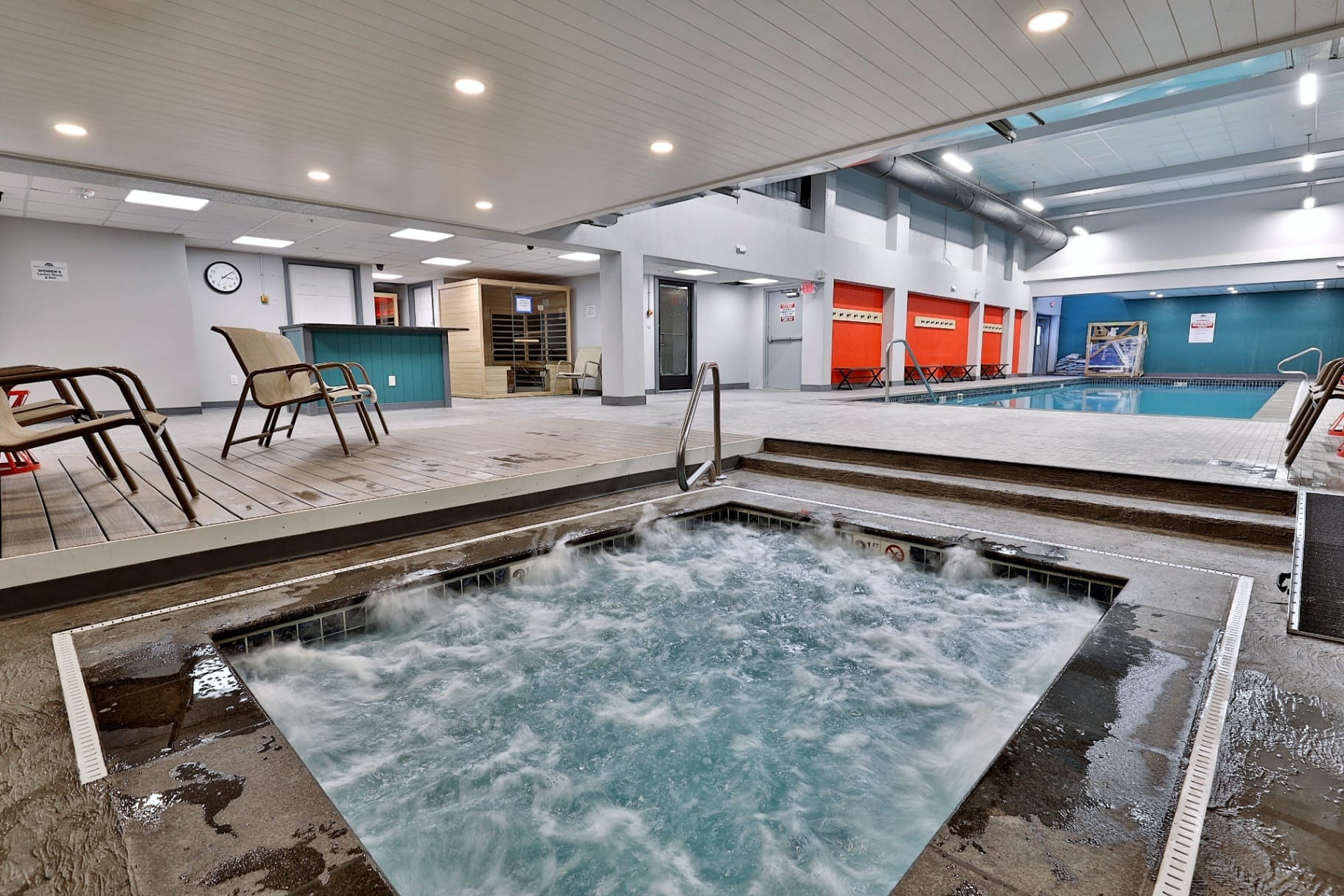 Indoor hot tub spa with therapeutic jets and steam room access at Mountain Green Resort Killington Vermont